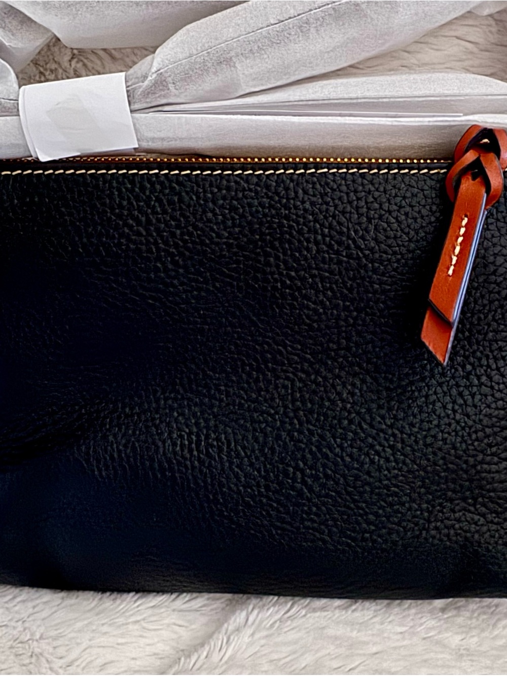 Dooney & Bourke Black Pebble Leather Crossbody with Brown Trim- NWT - Picture 2 of 4